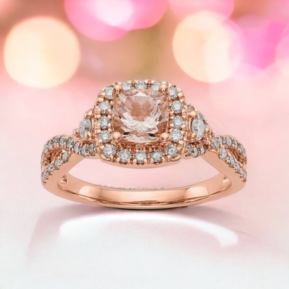 14k Rose Gold Morganite and Diamond Engagement Ring